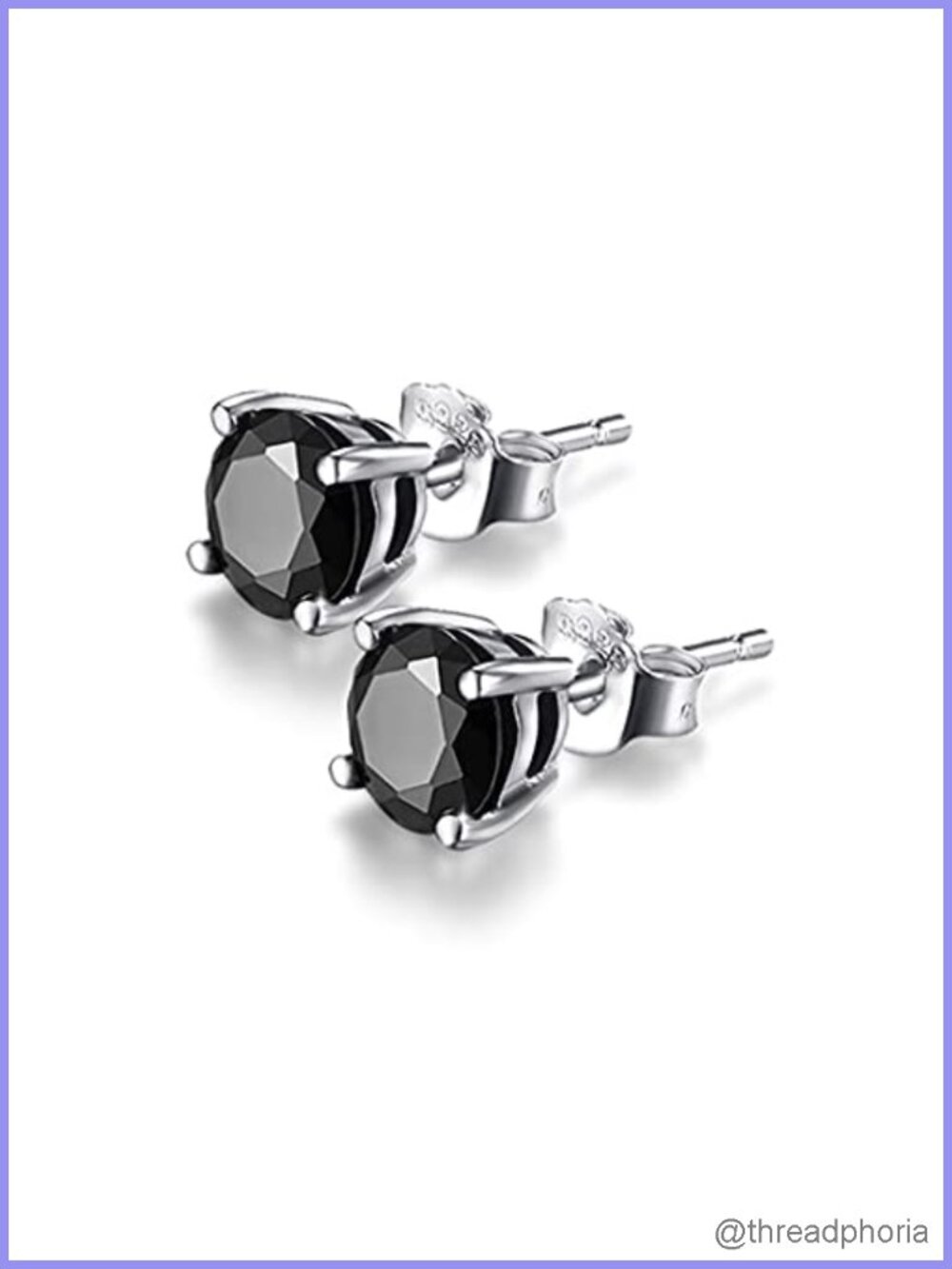 Sterling Silver Black Onyx Stud Earrings Platinum Plated Fine Jewelry